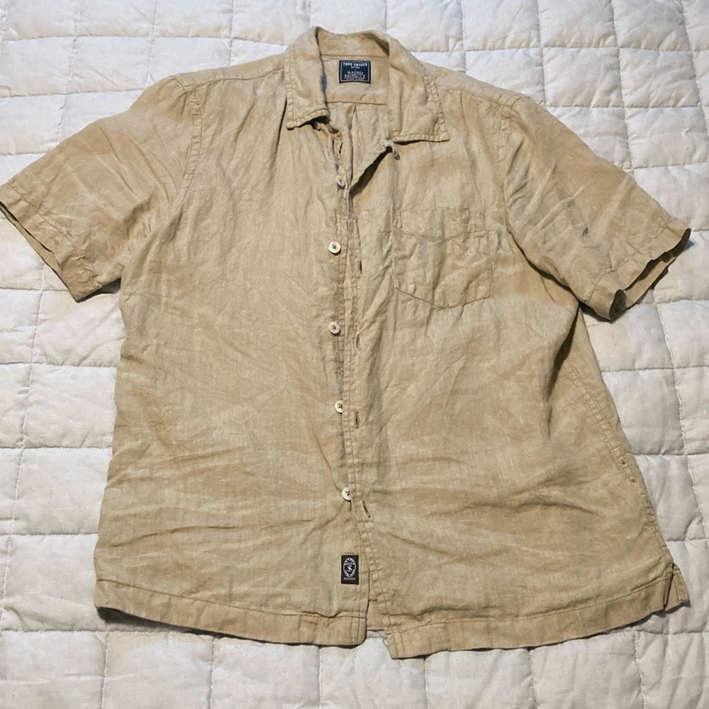 Todd Snyder Irish Linen Short Sleeve Camp Shirt in Khaki size M